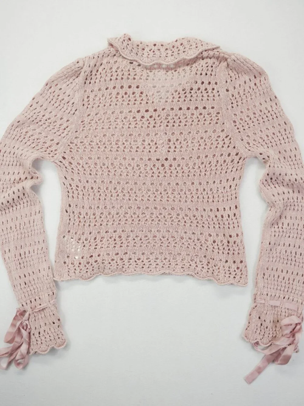 Free People Pointelle Pullover Sweater In Mauve‎ Rose L Crochet Cottage Ribbon